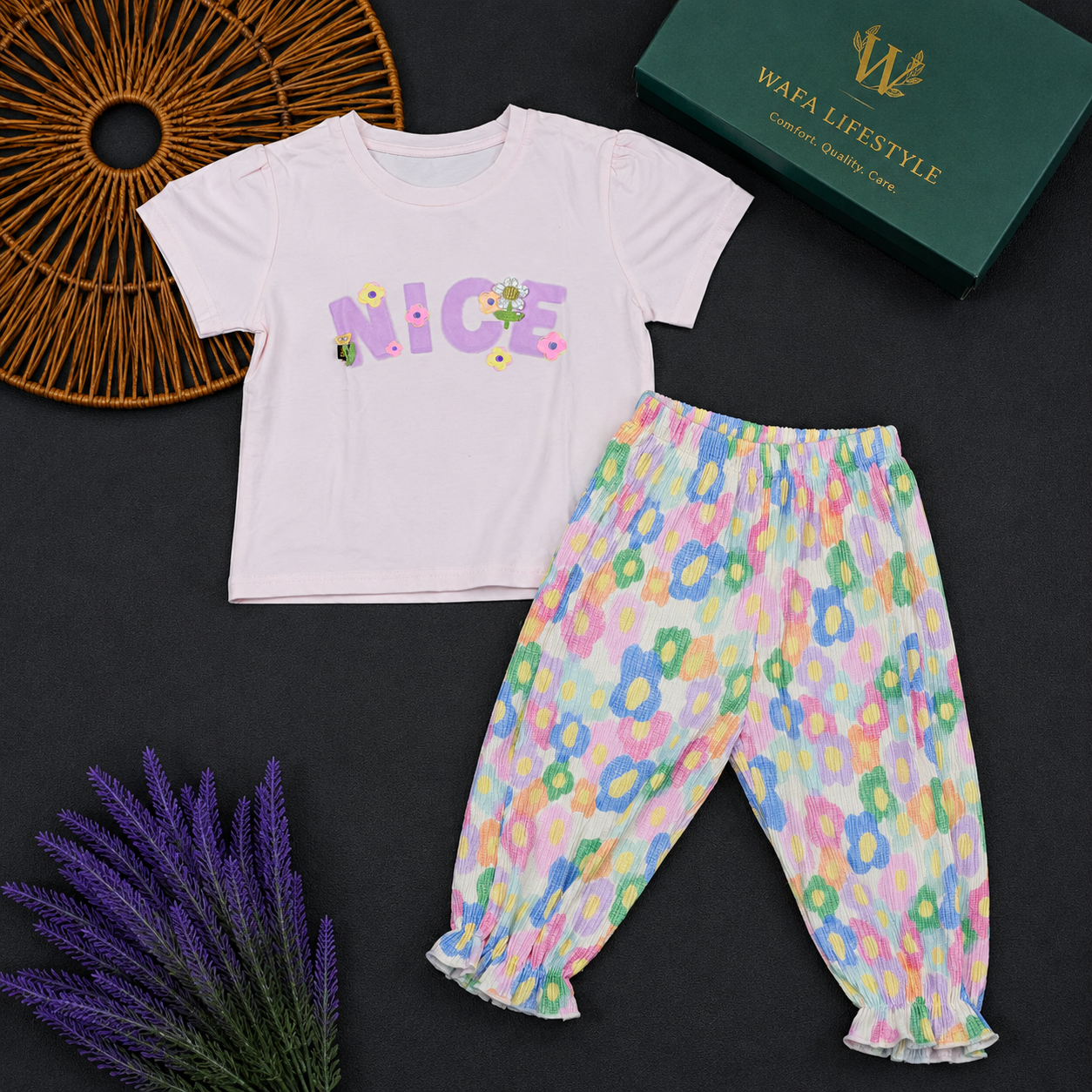 1st web img Kids Pink Tee & Floral Pants Set-01431 - Image 1