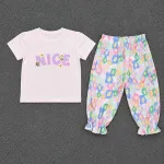 Kids Pink Tee & Floral Pants Set-01431 - Image 2