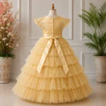 Golden Layered Embroidered Party Dress-6862 - Image 2