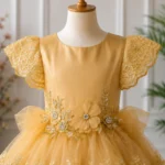 Golden Layered Embroidered Party Dress-6862 - Image 3