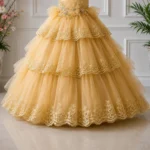 Golden Layered Embroidered Party Dress-6862 - Image 4