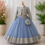 Blue Jacket Style Party Dress with Bag-12009