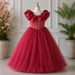 GIRLS PARTY DRESS-AC137(MAROON)
