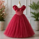 GIRLS PARTY DRESS-AC137(MAROON)