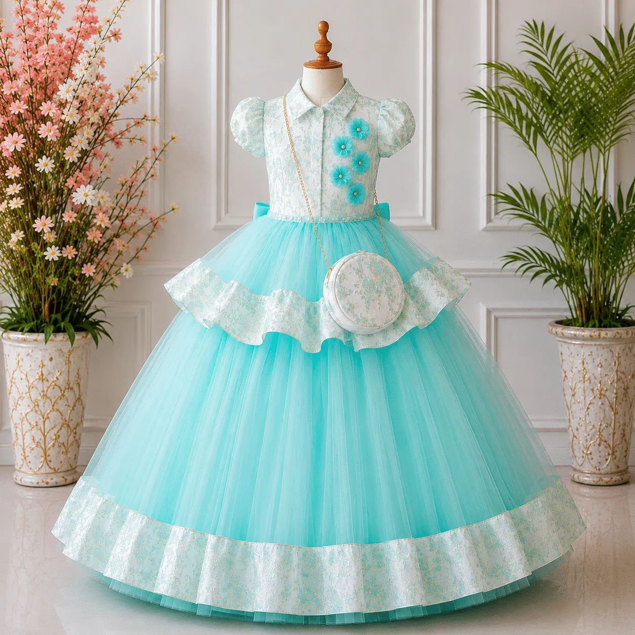 1st web img GIRLS PARTY DRESS-12011(SKY) - Image 1