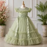 GIRLS PARTY DRESS-AC230(GREEN)