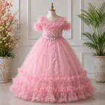 GIRLS PARTY DRESS-AC230(ROSE PINK)