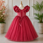 GIRLS PARTY DRESS-AC137(MAROON) - Image 2