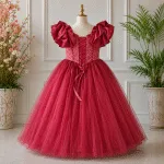 GIRLS PARTY DRESS-AC137(MAROON) - Image 2