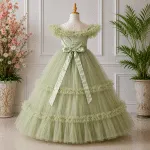 GIRLS PARTY DRESS-AC230(GREEN) - Image 2