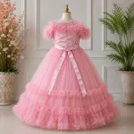 GIRLS PARTY DRESS-AC230(ROSE PINK) - Image 2