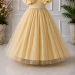 Golden Party dress with Bow Sleeves-AC218 - Image 4