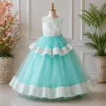 GIRLS PARTY DRESS-12011(SKY) - Image 4