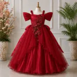Red Embroidered Party Dress-005