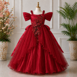 Red Embroidered Party Dress-005