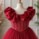 GIRLS PARTY DRESS-AC137(MAROON) - Image 4