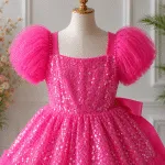 GIRLS PARTY DRESS-6850(PINK) - Image 3