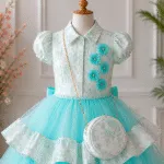 GIRLS PARTY DRESS-12011(SKY) - Image 3