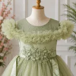 GIRLS PARTY DRESS-AC230(GREEN) - Image 3