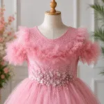 GIRLS PARTY DRESS-AC230(ROSE PINK) - Image 3