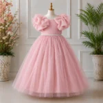 Pink Party dress with Bow Sleeves-AC218