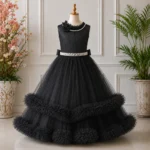 Black Pearl Embellished Girls Party Dress-JX780