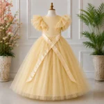Golden Party dress with Bow Sleeves-AC218 - Image 2