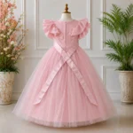 Pink Party dress with Bow Sleeves-AC218 - Image 2