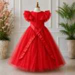 Red Party dress with Bow Sleeves-AC218 - Image 2