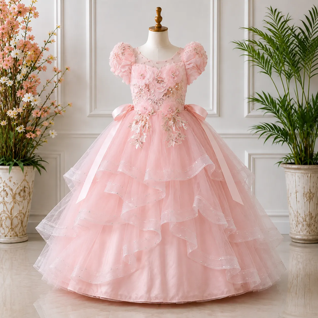 font_3 Pink Floral Embroidered Party Dress-AC210 - Image 1