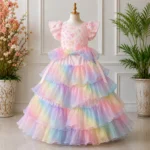 Rainbow Tiered Butterfly Party Dress-JX745