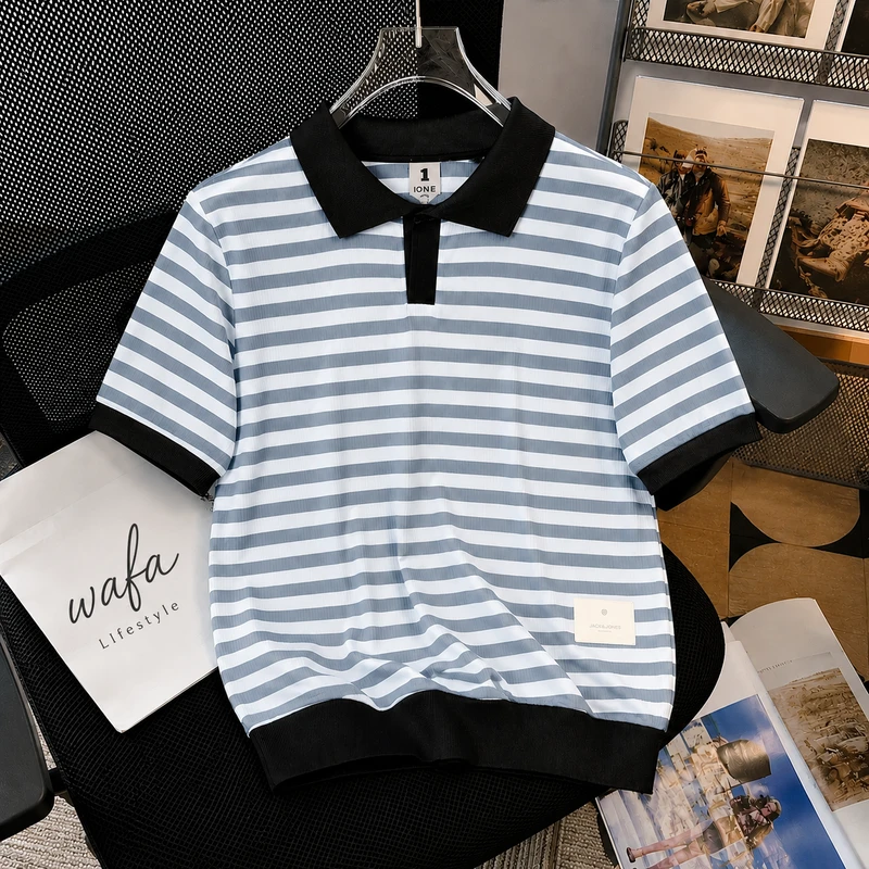 Old Money Striped Polo Shirt-P101