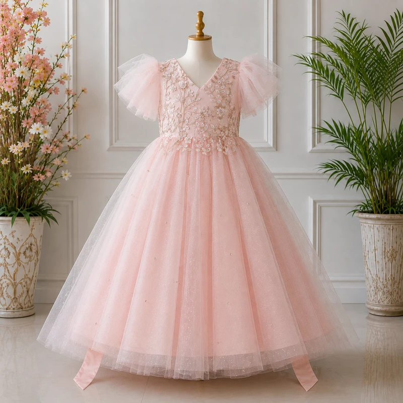 Pink Embroidered Party Gown-6839